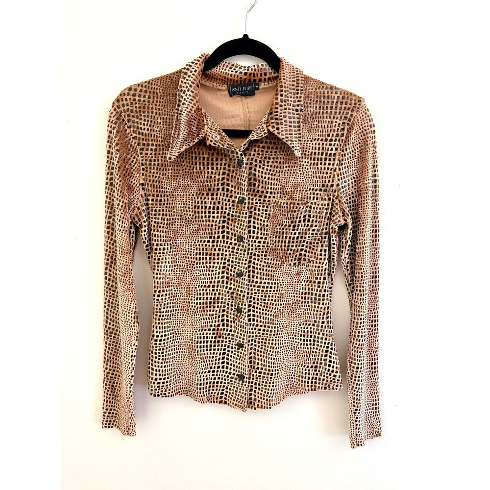 Vintage Anti-Flirt Paris 90s Archival French Velvet Animal Print Top Small